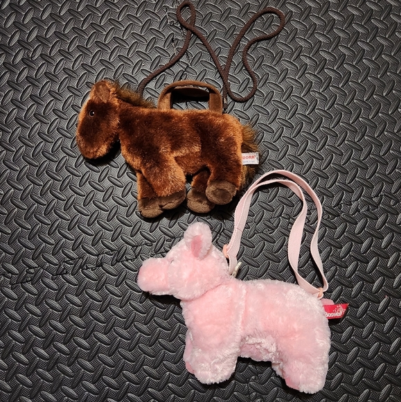 Plush Animal Purse/Bag Lot Horse Pig Bear Rabbit Lamb Zebra Dog - Picture 5 of 8